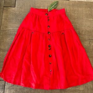 FARM Rio Red Linen Button Front Midi Skirt NWT Size Small